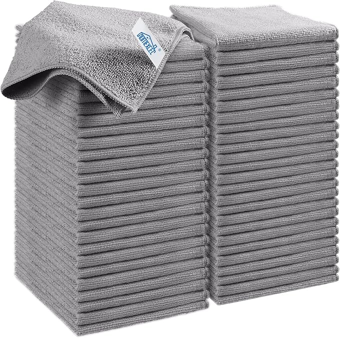 Grey Microfiber Cleaning Cloth, 50 Pack Cleaning Towels for Kitchen, Lint Free, Scratch-Free, Highly Absorbent, and Reusable Cleaning Rags for House, Window and Glass, Cars, 11.5 X11.5 inch