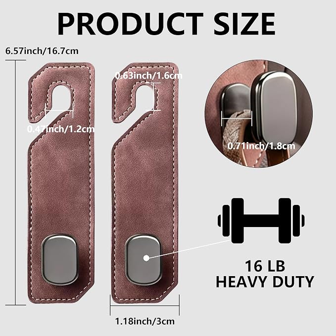 Purse Hook for Car Seat Headrest, Suede Car Purse Hook, Heavy Duty Car Hook Organizer for Handbags, Grocery Bags & Backpacks, Universal Car Hooks for SUV Truck Interior(Brown,2pcs)