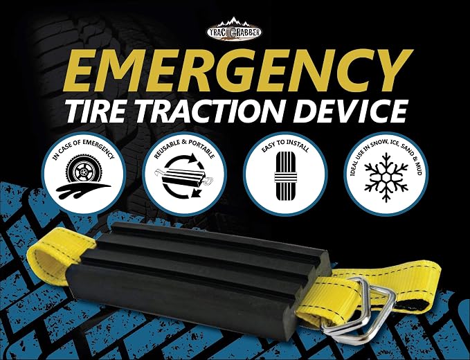 Tire Traction Device for Cars & Small SUVs, Set of 2 - Made in the USA, Anti Skid Emergency Tire Straps to Get Unstuck from Snow, Mud, & Sand - Snow Traction Mat or Tire Chain Alternative