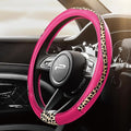 Steering Wheel Cover - Made with PVC Leather and Leopard Fabric - Universal 14 1/2 inches to 15 inches for Most Automotive Steering Wheel - Cheetah Print -Hot Pink