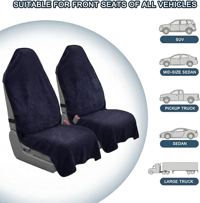 Car Seat Towel Cover, 2pcs Universal Front Seat Protector for Cars, SUVs and Trucks, Sweat Towel Car Seat Cover for Gym, Yoga, Swimming, Pets and Family Travel