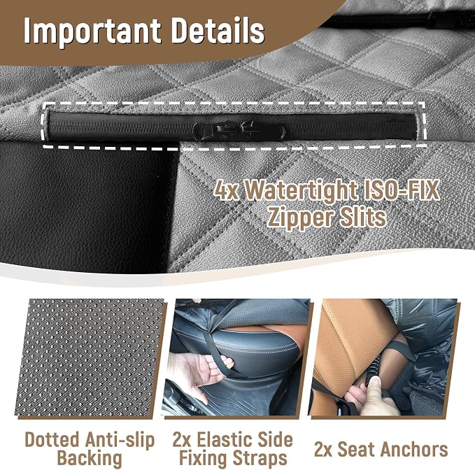 Pet Bench Seat Covers for Mid-Size Sedans and SUVs, Heavy Duty Nonslip Car Seat Protector for Child Car Seat, Waterproof Back Seat Covers for Dogs and Kids, Armrest & Seatbelt Access(Grey)