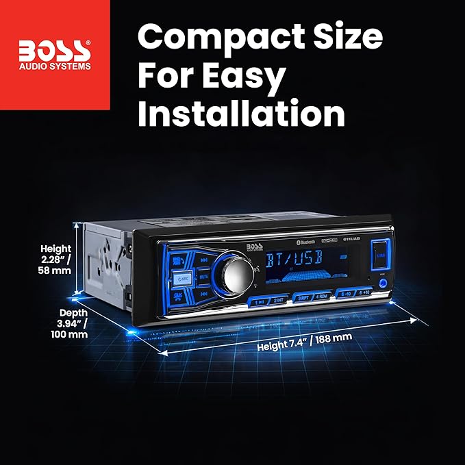 611UAB Car Stereo - Single Din, Bluetooth, No CD DVD Player, AM/FM Radio Receiver, Aux Input, USB