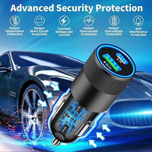 [Apple MFi Certified] iPhone 17 Car Charger Fast Charging, 2Pack 75W USB-C PD&QC Power Cigarette Lighter + Type-C Braided Cable for iPhone 17/17 Air/17 Pro/17 Pro Max/16 Pro/15/Galaxy/Pixel