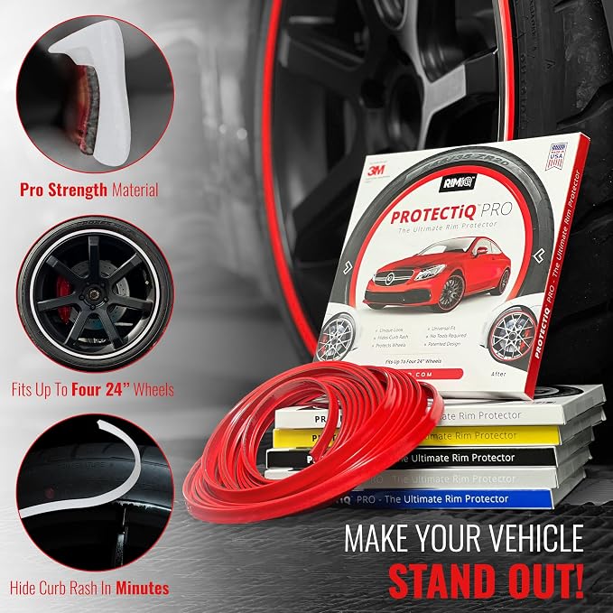 PROTECTiQ PRO Universal Rim Protection Trim - Curb Rash Guard with Award-Winning Patented Design and Premium 3M Tape - Fits Up to 4X 24 Wheels, Cars, Trucks, SUVs - White