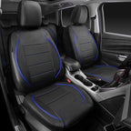 Universal FIT Piping Leather Car Seat Cover, for suvs,Van,Trucks,Airbag Compatible,Inside Zipper Design and Reserved Opening Holes (Full Set, Black and Blue)