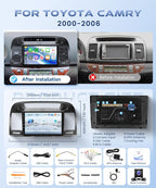 8 Core 4G+64G Qual-comm Snap-Dragon Chip Stereo for Toyota Camry 2000-2006 (Not Fit-J.B.L), Carplay Radio Android auto, 5GWiFi GPS, 9 inch IPS Touch Screen, Bluetooth 5.1 AHD Backup Camera