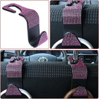 4PCS Bling Car Seat Headrest Hooks, Vehicle Back Seat Purse Handbag Hanging Holder with Crystal Rhinestone, Diamond Storage Organizer Hook,Bling Car Accessories for Women (Pink)