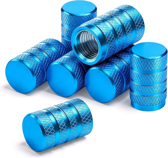 8PCS Tire Valve Stem Caps, Dust Proof, Anodized Aluminum Universal Tire Valve Stem Covers for Cars, SUV, Trucks, Bikes, Motorcycles, Bicycles(Light Blue)