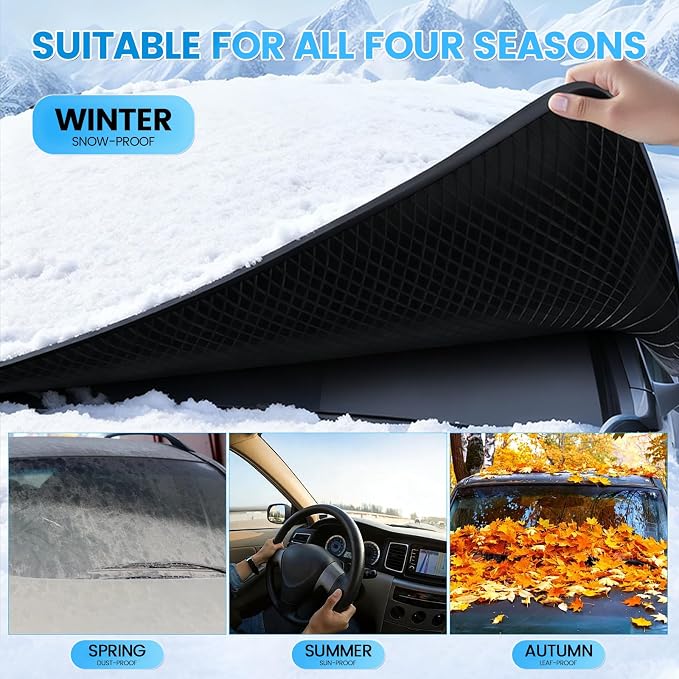 Windshield Cover for Ice and Snow - Heavy-Duty Winter Frost Guard with Side Mirror Pockets, Waterproof All-Weather Windproof Car Window Cover for Cars, Trucks, SUVs