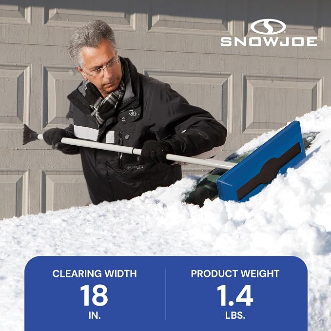 18" Telescoping Snow Broom & Ice Scraper for Cars, No-Scratch Foam Brush - Long and Extendable Ice Removal Tool for Car Window and Automotive Windshield, SJBLZD