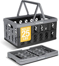 Collapsible Shopping Basket with Handles – 24L Collapsible Grocery Tote, Plastic Storage Baskets Fold Flat, Stackable Collapsible Storage Bins for Car & Home - Stone