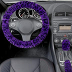 Fuzzy Car Steering Wheel Cover, Universal Fit Fur Car Wheel Cover & Handbrake Cover & Gear Shift Cover Set, Fluffy Fashion Leopard Print Auto Steering Wheel Protector for Women Girls(Purple)