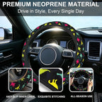 Dinosaur Steering Wheel Cover for Women Girly,Colorful Dino with Paws 15 Inch Non-Slip Breathable Neoprene Steering Wheel Cover Fit Auto,SUVs,Includes 2 PCS Cup Coasters