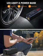 Portable Car Tire Inflator - Air Compressor [150 PSI] [4X Faster] Cordless Car Air Pump Rechargeable, Pressure Gauge Display, LED Light, for Cars, Motorcycles, Bike, Wheels Accessories Gifts