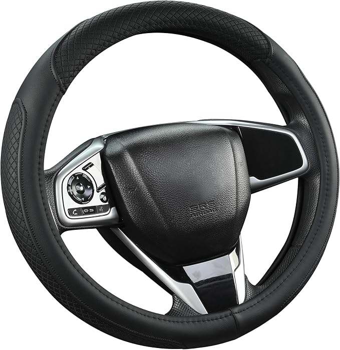 Customized Auto Car Steering Wheel Cover for Honda Civic, CR-Z, Insight, S2000,14-14.25inch(Black-Small Size)