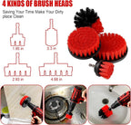 18 PCS Car Cleaning Tools Kit, Car Detailing Brush Set with Driller Attachment Set, Car Wash Kit, Car Cleaning Brushes for Cleaning Interior, Exterior, Wheels, Etc. (Red)