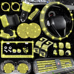 27 PCs Yellow Bling Car Accessories Set for Women, Steering Wheel Covers Universal Fit 15 Inch, Bling License Plate Frame, Bling Phone Holder, Bling Car Coasters (Yellow Diamond)