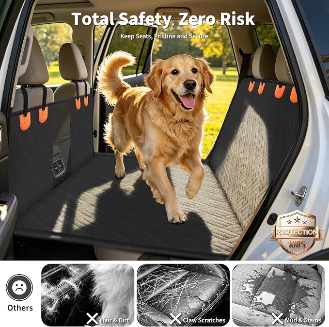 Dog Seat Cover for Full-Size Trucks & SUVs, 3-Section Hard Bottom, Waterproof & Nonslip Car Hammock for Large Dogs, Pet Truck Extender Cover, Spacious Space(+ 45%), Black