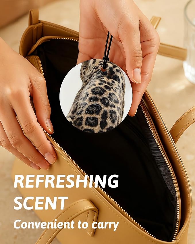 Funky Leopard Print Orange Car Air Freshener 4 Pcs, Cheetah Lucky 8 Ball Ace Card Round Hanging Air Freshener for Cars Closet Drawer Books, Girly Y2k Car Accessories Mirror Decor for Women