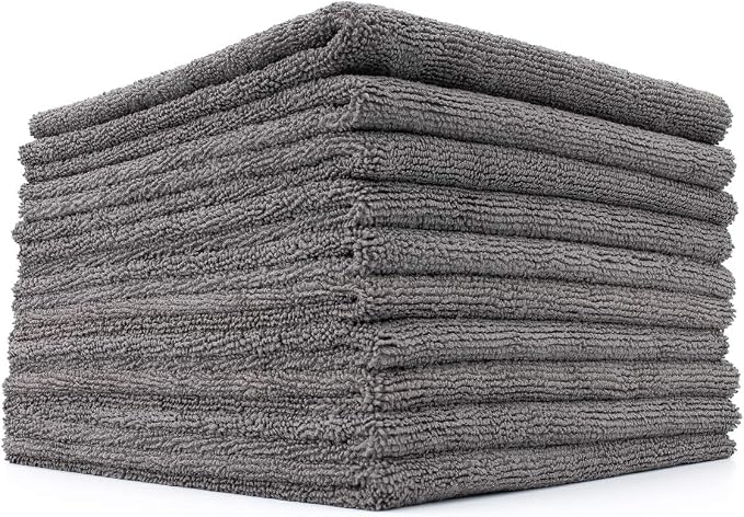 The Miner - Professional Metal Polishing Microfiber Towels for Cars; Safe on High-End Wheels and Soft Metals, 70/30 Blend, Dual-Pile, 365GSM, 16in x 16in, Grey (10-Pack)