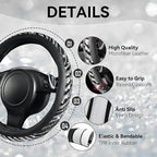 Bling Diamond Leather Steering Wheel Cover, with Bling Sparkly Crystal Glitter Rhinestone Universal Fit 14" 1/2-15" Car Wheel Protector Fit for Women Girl SUV,Vans,Sedans,Trucks, Zebra Print