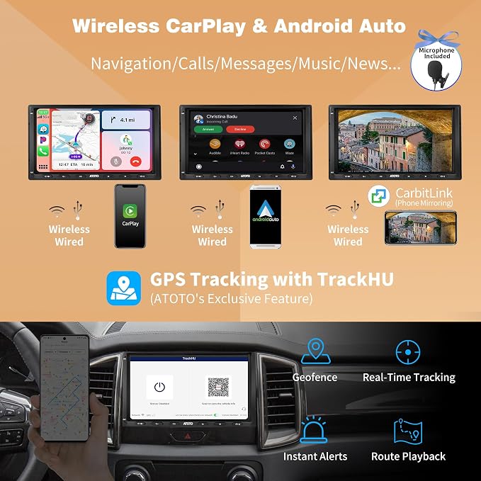 S8 8-Core 7inch Android Double Din Car Stereo Receivers, Wireless CarPlay & Android Auto, Built-in 4G, WiFi/BT/USB, Dual Bluetooth, 4G+32G, SCVC&HD LRV, DSP, AI Chat&GPS Tracking, S8G2A74MS