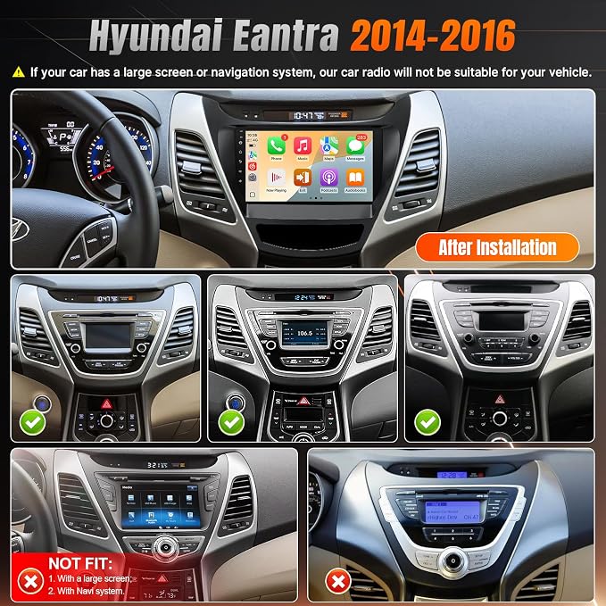 Linux Car Radio for Hyundai Elantra 2014 2015 2016 Fast Boot Stereo with Wireless Carplay Android Auto, 9 Inch Touch Screen Built-in Bluetooth SWC MirrorLink Backup Camera MIC