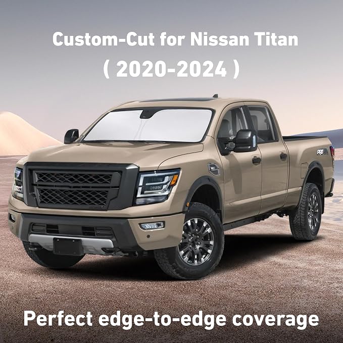 Windshield Sunshade Compatible for Nissan Titan 2020-2022 2023 2024, Sun Visor for Front Windshield & Window Sun Shade Cover, UV Heat Blocker & Protector, Car Accessories
