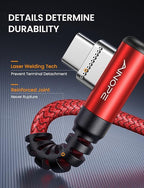 AINOPE USB Type C Cable 3.1A Fast Charger (2-Pack, 10ft+10ft) Right Angle USB A to USB C Cable, Resistant Nylon Braided USB C Charger Cable (Red)