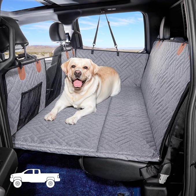 Dog Back Seat Extender for Truck,Truck Seat Cover Back Seat,Dog Hammock for Truck,Pet Seat Covers for Dogs,Hard Bottom Seat Extender for Dogs(Grey,for Full Size Truck)