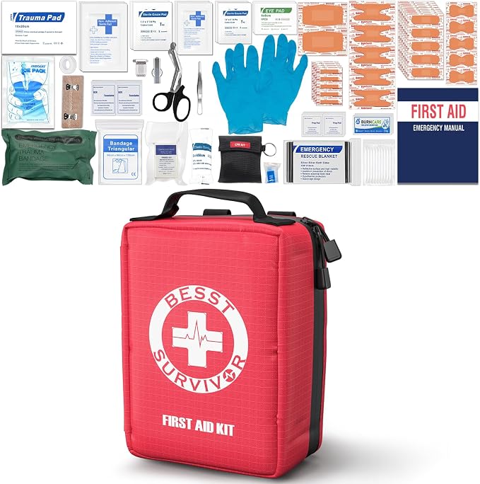 Premium First Aid Kit - Waterproof Molle Medical Bag with Color-Coded Compartments, with Israeli Bandage, Rescue Blanket & CPR Mask for Home, Car, Hiking, Camping & Outdoor Emergencies