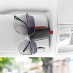 Sunglasses Holder for Car, Leather Magnetic Buckle Sun Visor Sunglass Clip, Ticket Card Storage Glasses Clip, Car Interior Accessories for Men and Women（2PCS Black-red）