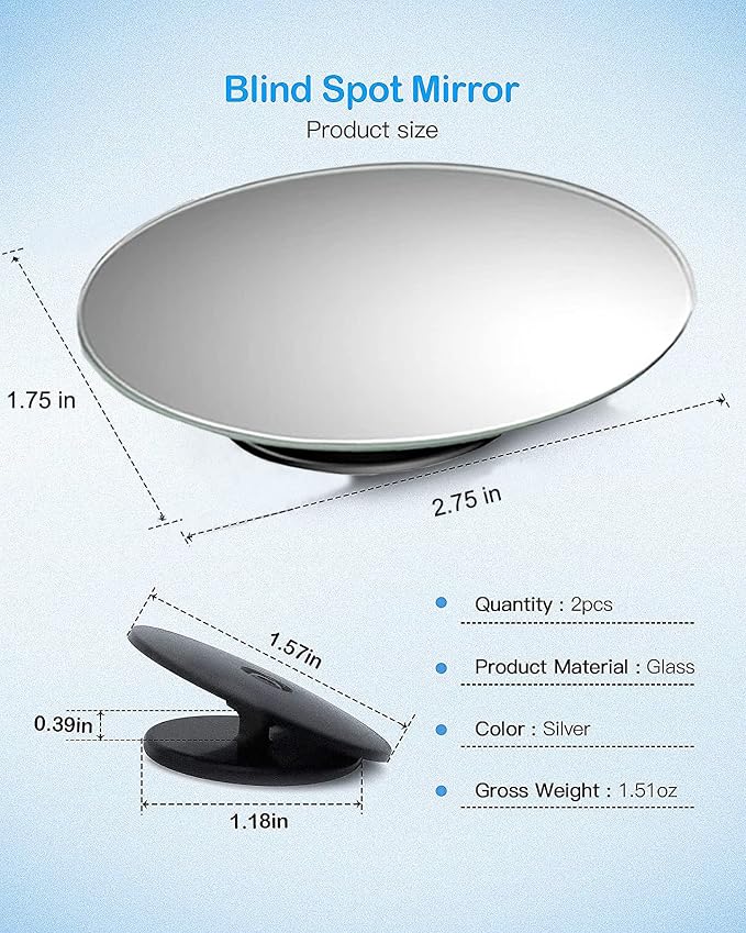 2 Pieces Oval-Shaped Automobile Rear Blind Spot Mirror, 360 Degree Rotating Design, Side Wide Angle Safety Convex Rearview Mirror for Car Truck Van