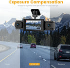 Dash Cam 3 Inch 1080P 4 Channel Dash Camera for Cars with Driving Loop Recording, Exposure Compensation, Motion Detection, Reverse Help, 360 Degree Protection