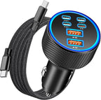 [Apple MFi Certified] iPhone 17 Car Charger, KYOHAYA 6-Port 120W USB-C&USB-A Power Cigarette Lighter Fast Charging PD/QC USB-C Car Charger + Type-C Braided Cord for iPhone 17/17 Pro/16/15/Galaxy/Pixel