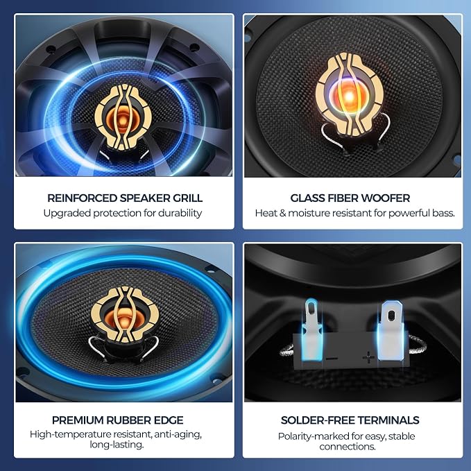2026 Upgraded 6.5 Inch Car Speakers, 800W Max, 200W RMS, 4 Ohm, 6.5 Speakers Compatible with Universal Fit for Most Cars, 30 Minutes Easy Install - Turn Your Car into a Concert Hall(Pair)