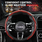 Universal Steering Wheel Cover,Carbon Fiber,3pcs Set(red) | Clip-On Segmented Fit;Carbon Fiber Look;Fits Most 14-16 in Round or D-Shaped Wheels;Easy Wipe Clean;Non Slip;4 Colors