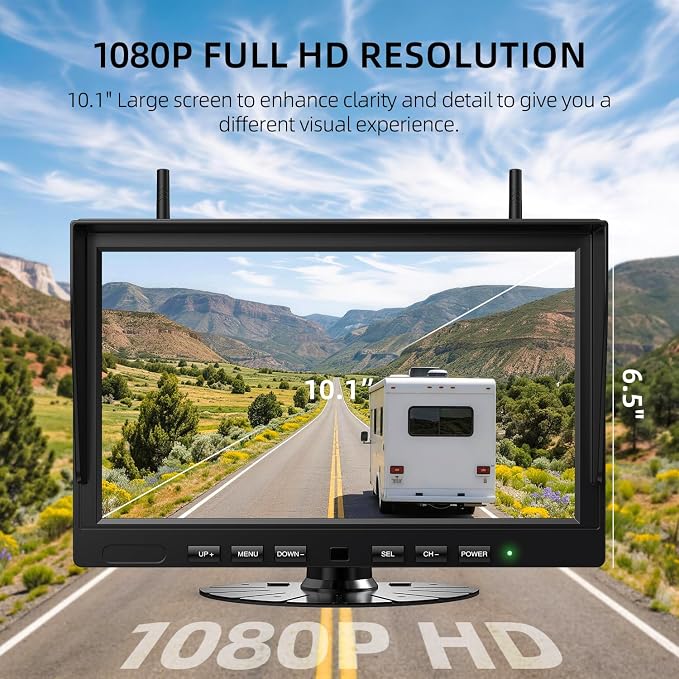 Magnetic Wireless Backup Camera Kit with HD1080P 10” DVR Monitor, Dual RV/Trailer/Truck/Tractor Cameras Wireless System, No Wiring, 9600mAh Rechargeable Battery, IR Night Vision-ACT1002