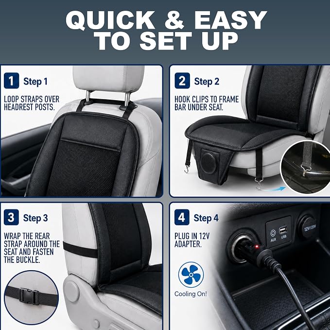 Black Cooling Car Seat Cushion 4-Pack 12V Automotive Adjustable Temperature Comfortable Car Seat Cooling Pad, Cooling Car Seat Cover for Car SUV Truck Universal Fit