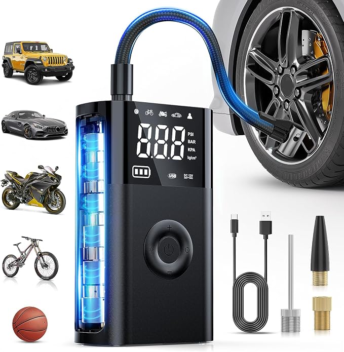 Tire Inflator Portable Air Compressor Battery Rechargeable 12VDC 150PSI Cordless Auto Shutoff w/Digital Pressure Gauge 2X Faster Inflation Pump for Car Motorcycle ATV UTV Bike