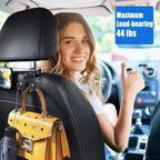 Bling Car Purse Hooks 2Pcs, Durable Car Headrest Hook, Holds 44Lbs, Double-Hooks, Wide-Opening, Rhinestone Automobile Purse Hangers Holder, Bling Car Accessories for Women, Black