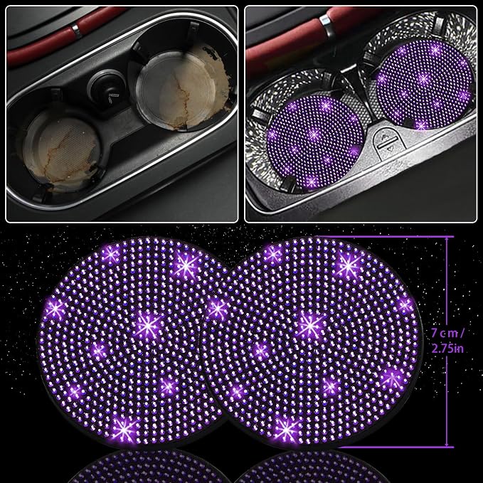 8 pcs Bling Car Accessories Set for Women, Steering Wheel Cover, Sparkly Seat Belt Covers, Bling Gear Shift Cover, Universal Fit Most Cars (Purple Violet Diamond)