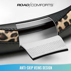 Steering Wheel Cover - Made with PVC Leather and Leopard Fabric - Universal 14 1/2 inches to 15 inches for Most Automotive Steering Wheel - Cheetah Print - Black