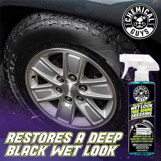 Galactic Black Wet Look Tire Shine Dressing – High Gloss Tire Spray for Trim & Rubber – Restores Deep Black Shine and Protection for Cars, Trucks, Motorcycles and RVs, 16 oz