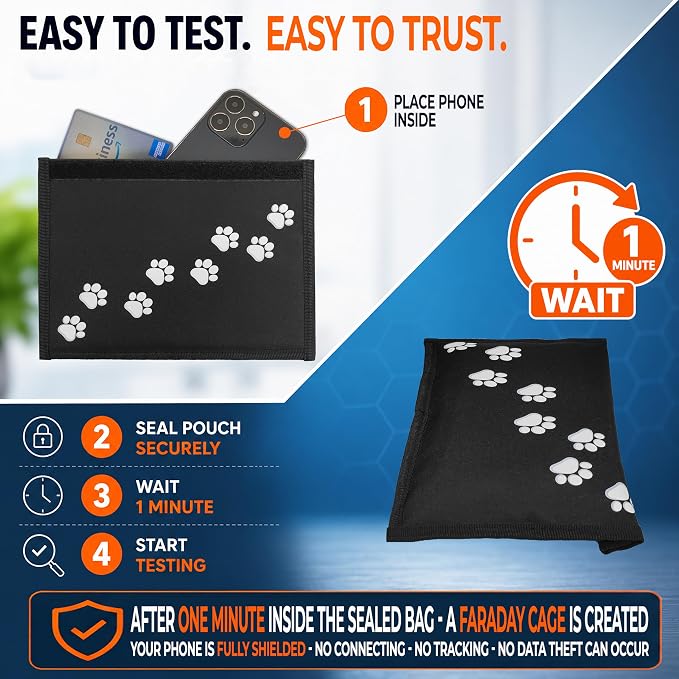 Dog Lover Faraday Bag for Phones & Key Fobs – RFID Shielding Privacy Pouch with Paw Print Design for Pet Owners, Electronic Device Storage Accessory