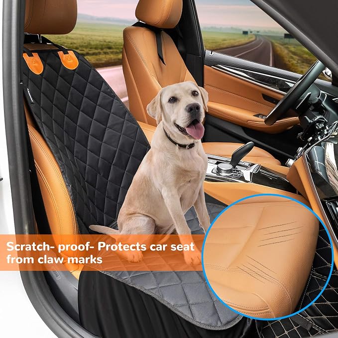 Dog Car Seat Cover for Front Seat, Waterproof Pet Car Seat Protector with Pocket & Elastic Skirt, Non-Slip Dog Bucket Seat Covers for Cars, Trucks & SUVs