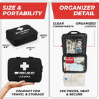 300 Piece Premium First Aid Kit w/Durable Bag for Home, Business | Office, Workplace, Car, Garage, Kitchen, Family, Classroom, Jobsite, Warehouse, School, Vehicle And Emergency Preparedness