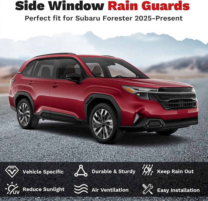 Forester Rain Guards - Window Visors for Subaru Forester 2025 2026, Outside-Mount Tape-On Side Window Wind Deflectors for Forester Accessories, Vent Visors Shades Rainproof 4PCS