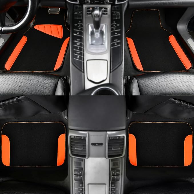 Waterproof Universal Fit Car Floor Mats, Faux Leather Car Carpet Mats,Car Mats with Anti-Slip Nibbs Backing & Driver Heel Pad Fit for SUV,Vans,sedans, Trucks,Set of 4pcs (Orange)